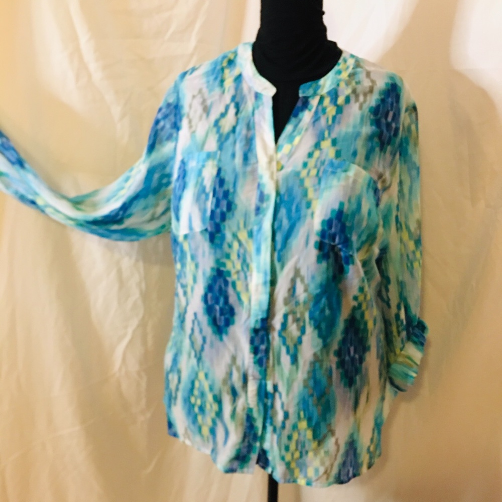Simply Emma, Blue Hues Sheer Blouse Size 3X